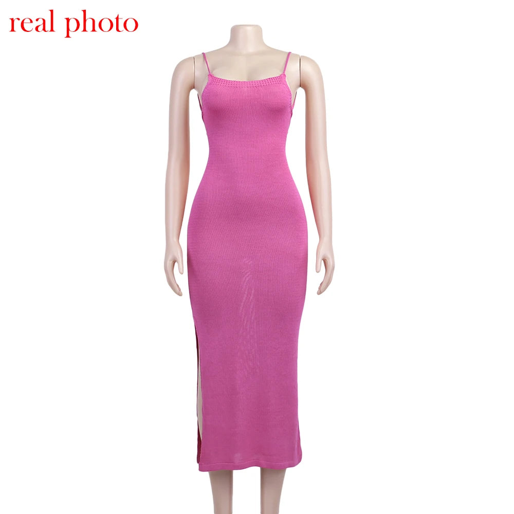 Cryptographic Sexy Backless Bandage Knitted Dress Elegant Outfits for Women Sleeveless Club Party Birthday Slip Dresses Clothes