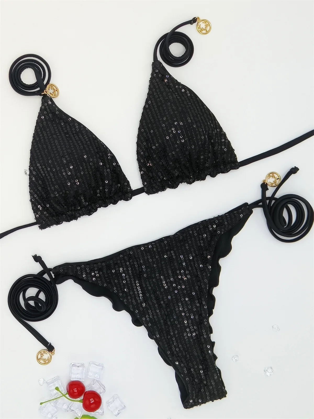 Circyy Sequins Bikini Set  Women Neck-mounted Lace Up Fashion Bathing Suit Two-piece Holiday Sexy Split Swimsuit Summer 2026 New