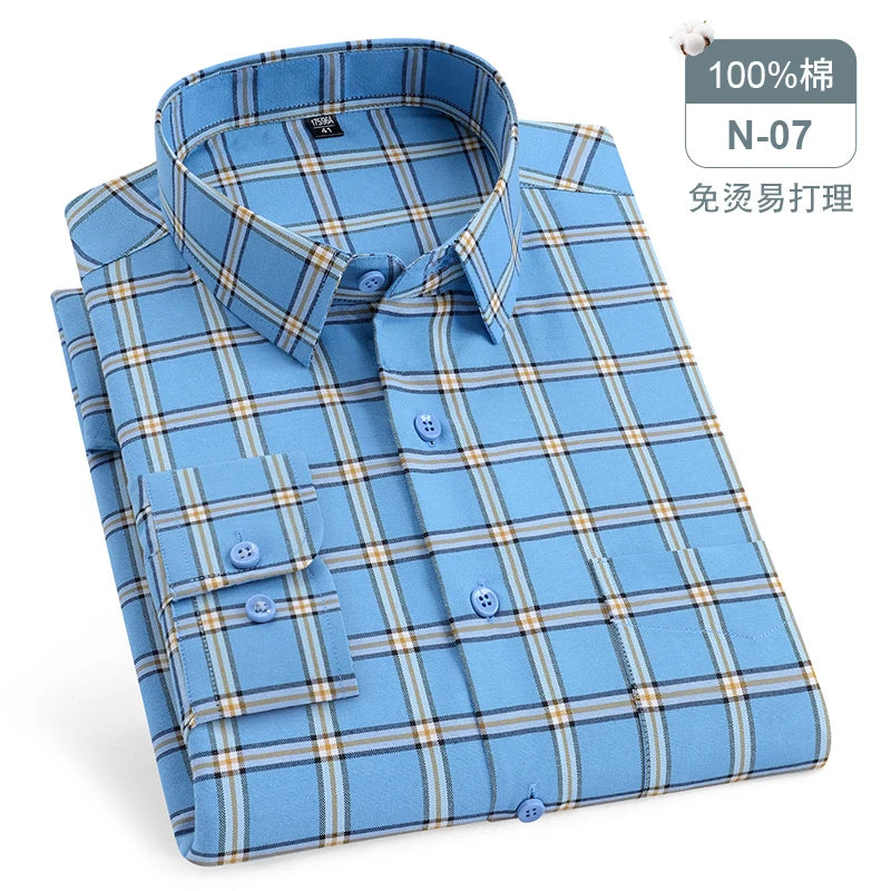 Oversize Long Sleeve Casual Shirts For Man 11XL For 150KGS 100% Cotton Oxford Plaid Business Blouse Daily Top Clothing New Style