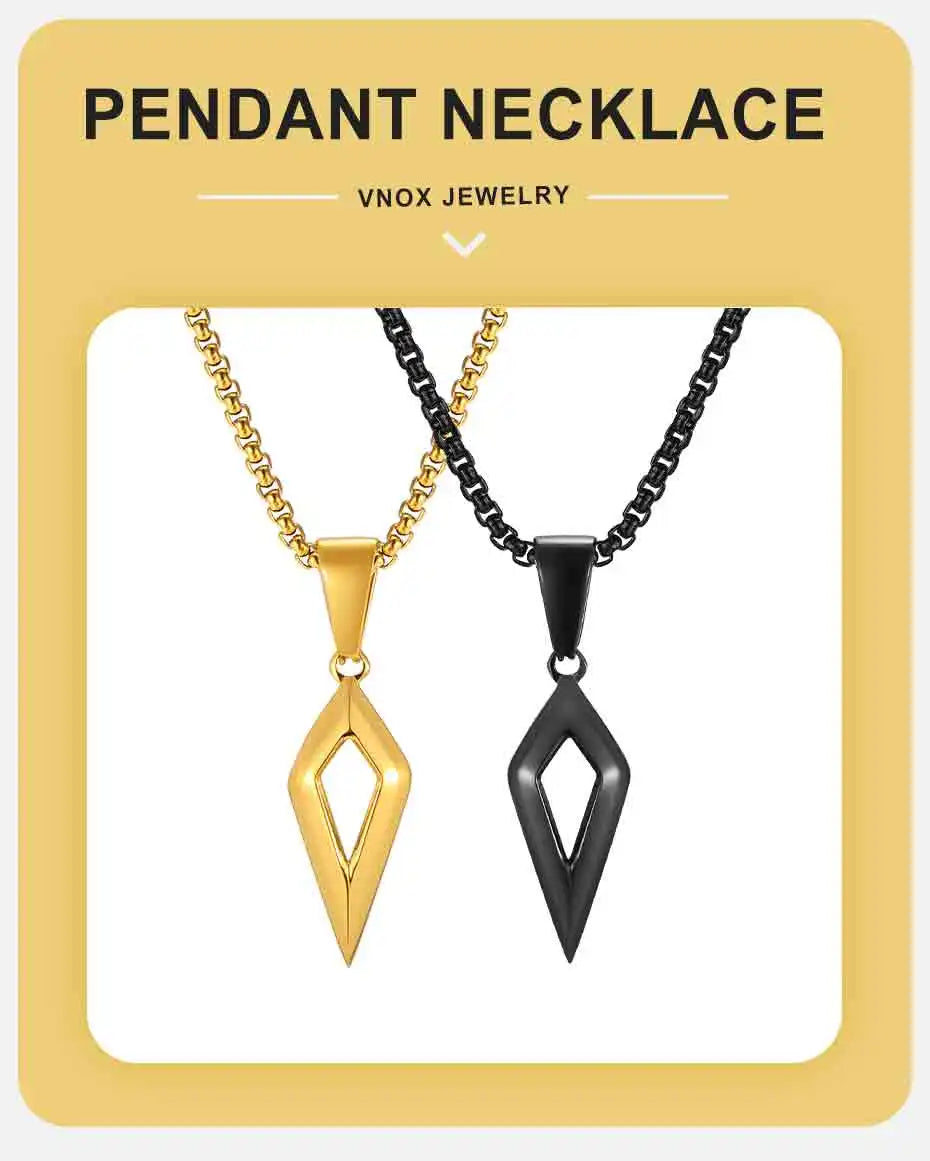 Vnox Beveled Four-Pointed Star Pendant Necklace, Stainless Steel Geometric Collar with Box Chain Gifts for Birthday Father's Day