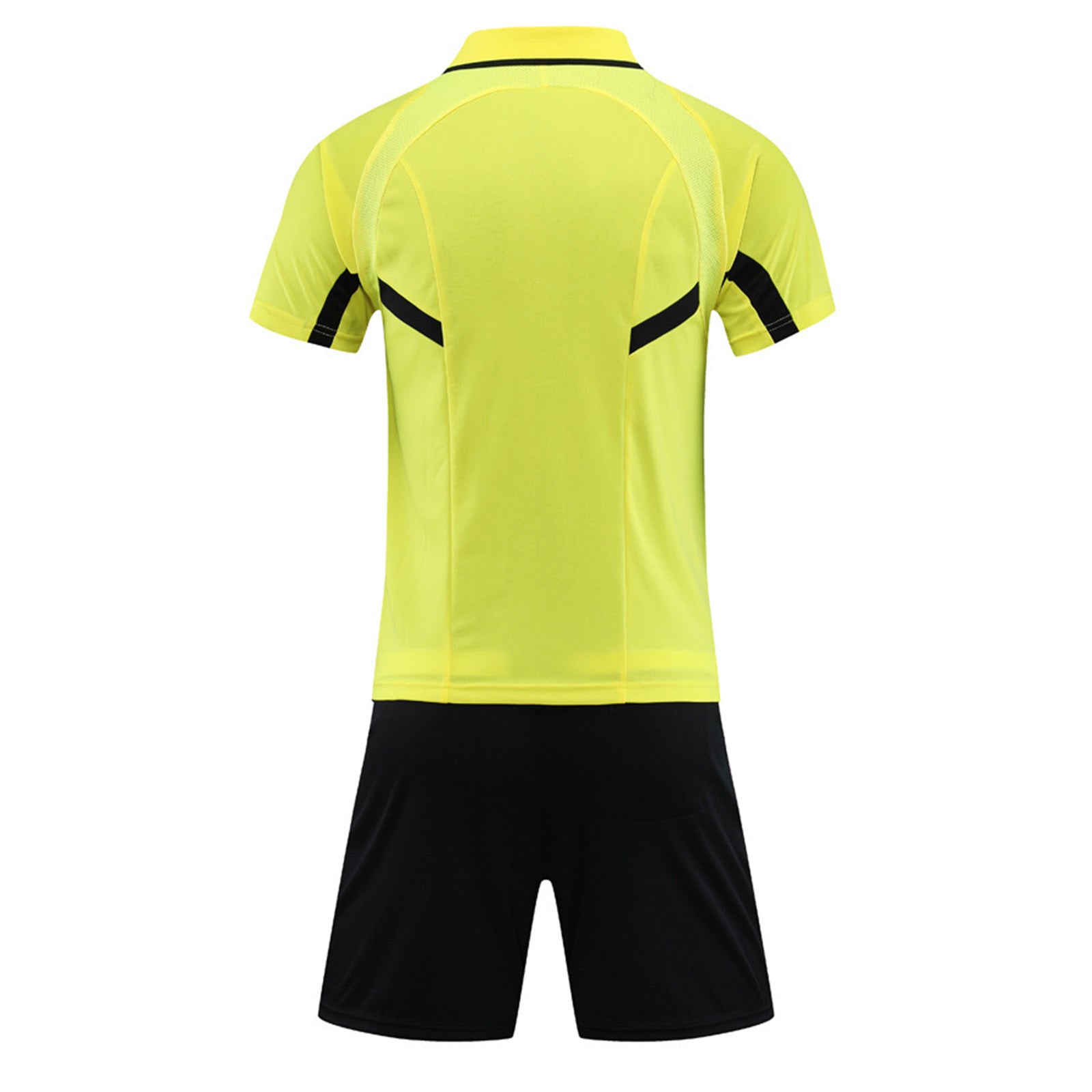 Mens Soccer Jersey Referee Outfit Football Match Uniform Tracksuit Turn-Down Collar Short Sleeve Pockets T-shirt with Shorts