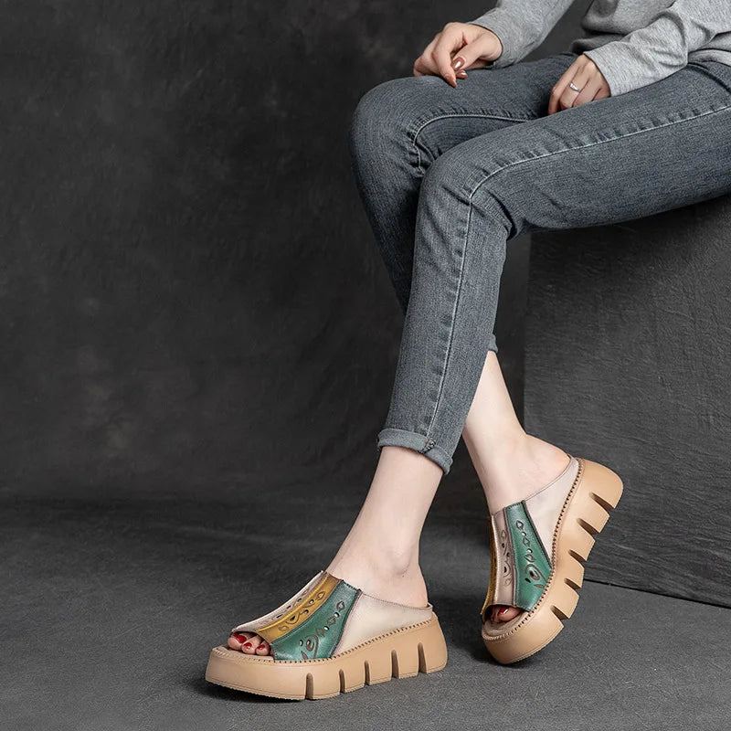GKTINOO Genuine Leather Summer Shoes Women Slippers Wedges Outside Slides Leisure 2026 New Handmade Concise Ladies Slippers