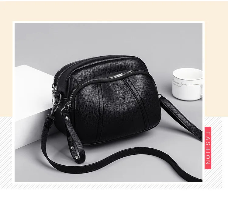 Solid Color Fashionable Rivet Zipper Women's Mobile Phone Bag Simple Soft Leather Shoulder Crossbody Small Square Bag Handbag