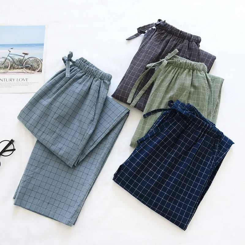 Men Pajama Pants Plaid Design Cotton Pajamas Long Trouser Spring Summer Male Thin Loose Sleep Bottoms Men Sleep Pants Plus Size