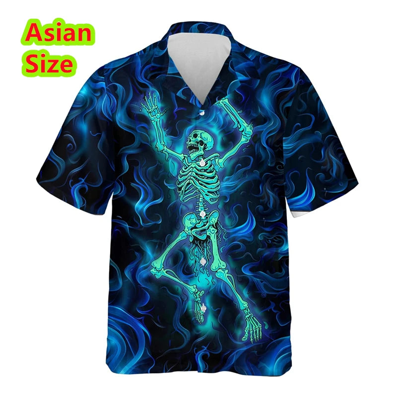 Man Shirt Horror Skull Flower 3D Print Men's Clothing Summer Casual Hawaii Beach Hawaiian Harajuku Hip Hop Holiday Shirt Tops