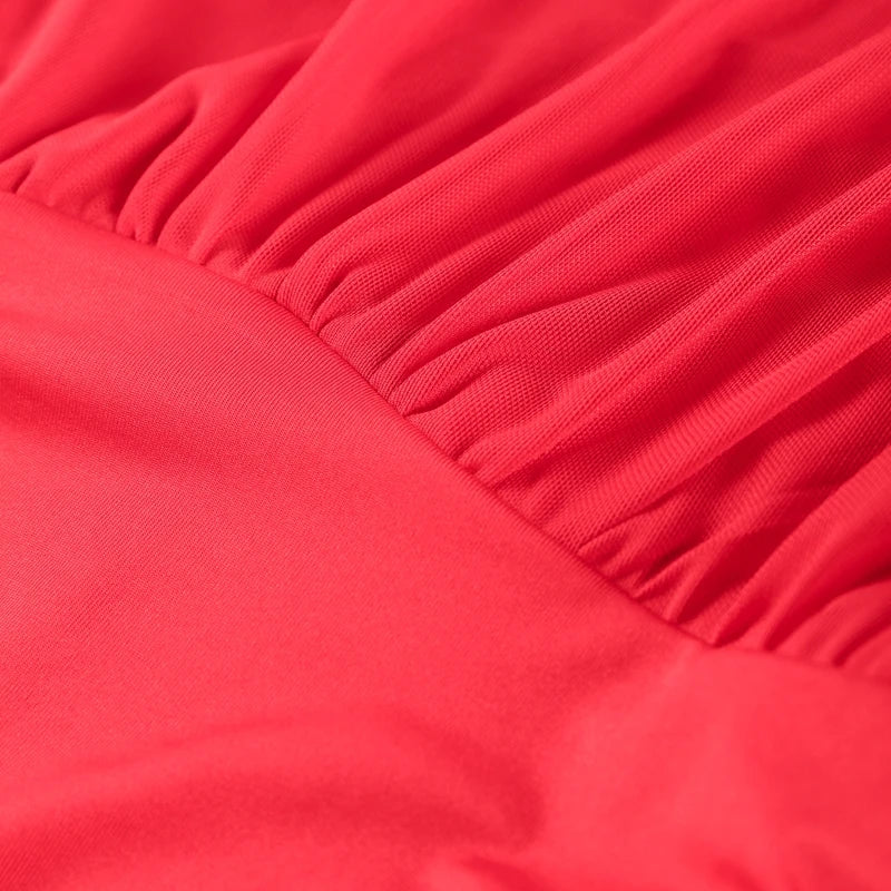 Sexy Red Pleated Mesh Long Dress Red See Through Patchwork Sleeveless A-line Party Dresses Female 2025 Summer Slim Robes Lady