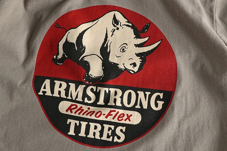 Summer new wash matte comfortable short sleeve t-shirt men's rhinoceros Vintage Print versatile youth fashion casual half sleeve