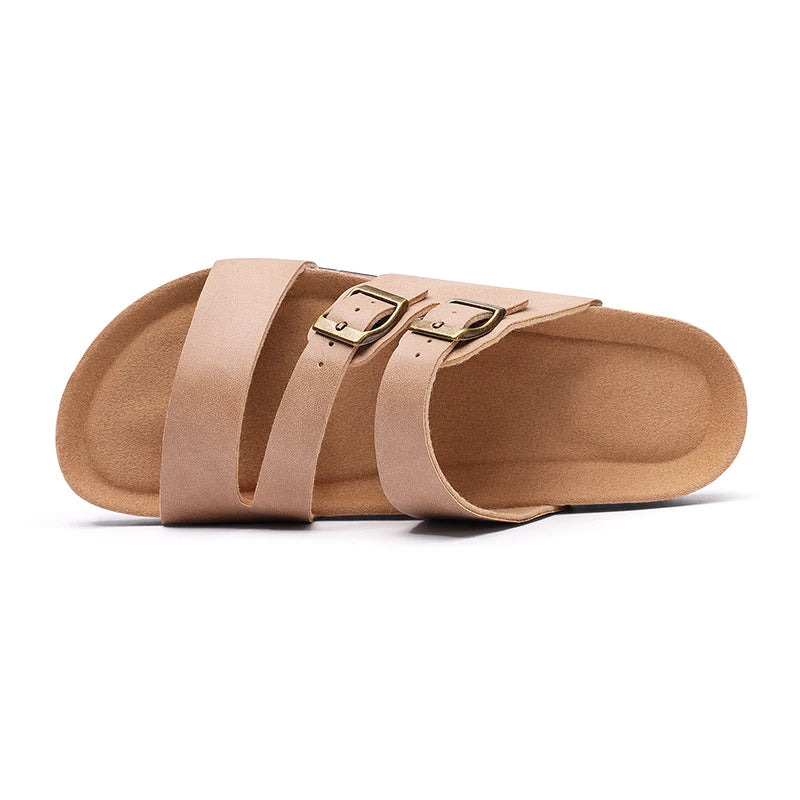 Kidmi Women's Summer Barefoot Sandals Cork Footbed Nonslip Slides Leather Clogs for Beach Essential Footwear