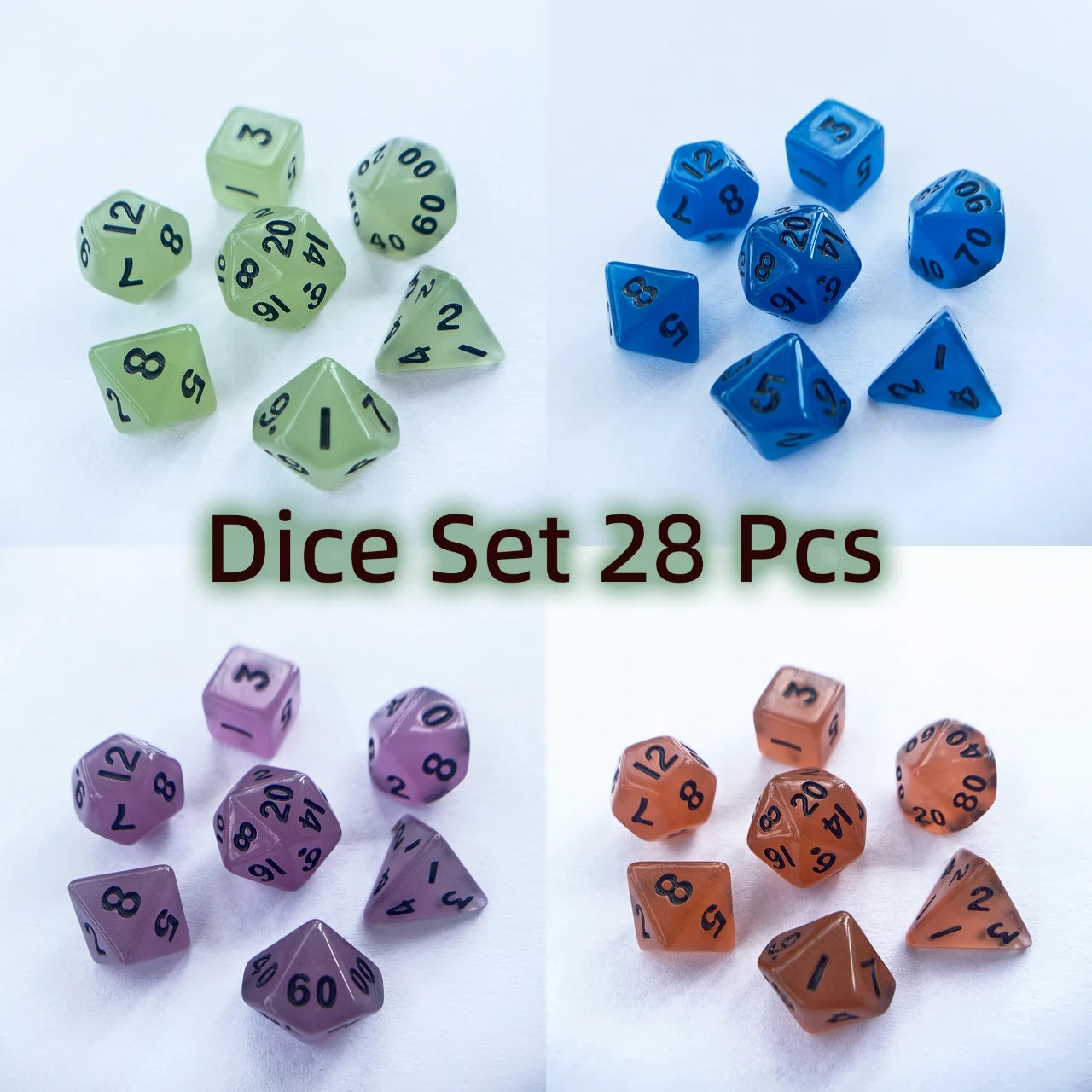 Mini DND Polyhedral Glow In The Dark Colorful Dice 7 Pcs/Set with Dice Bag For DND COC TRPG Role Playing Games