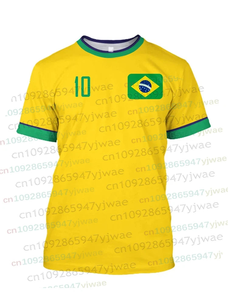 Brazil Flag Map 3D Print TShirt Men Brazilian Football Pattern T-Shirts Summer Street Sports Round Neck Men's Short Sleeve Tees