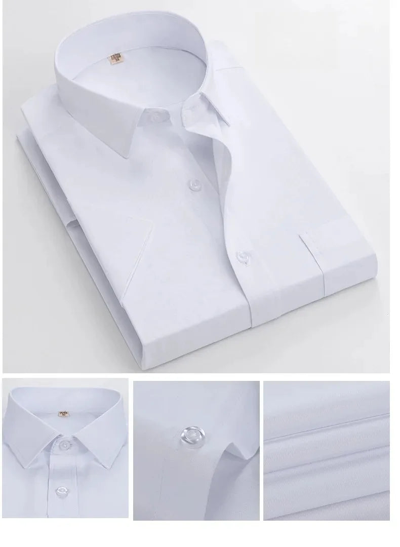Business Dress Shirt Men Short Sleeve Autumn Spring Fashion Solid Casual Formal White Work Office Simple Basic Man Clothes 7XL