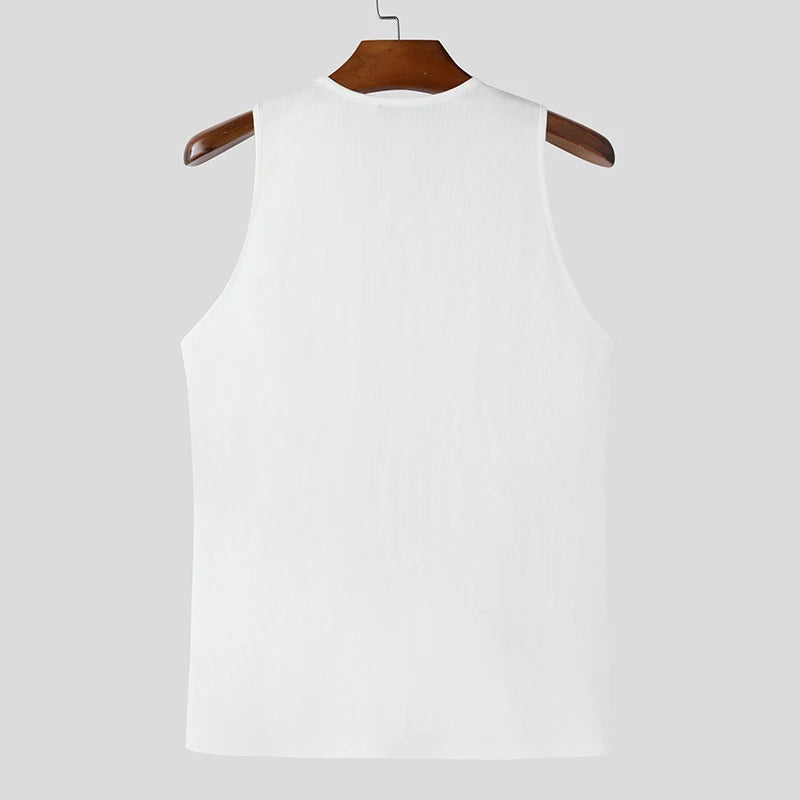 2025 Men Tank Tops Solid Color Knitted Zipper Sleeveless Male Vests Summer Streetwear Skinny Fashion Men Clothing S-3XL INCERUN