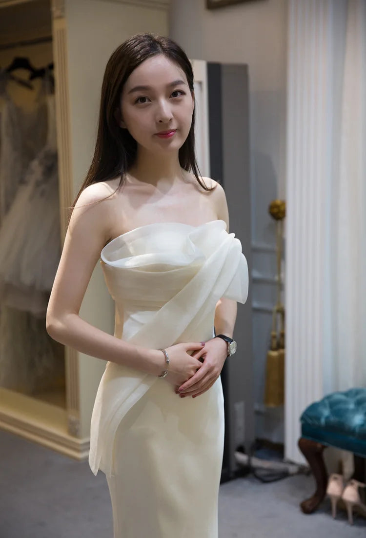 Elegant Long Prom Evening Guest Party Mermaid Trailing Dresses for Women 2022 Summer Satin Sexy Strapless Slim Cocktail Dress
