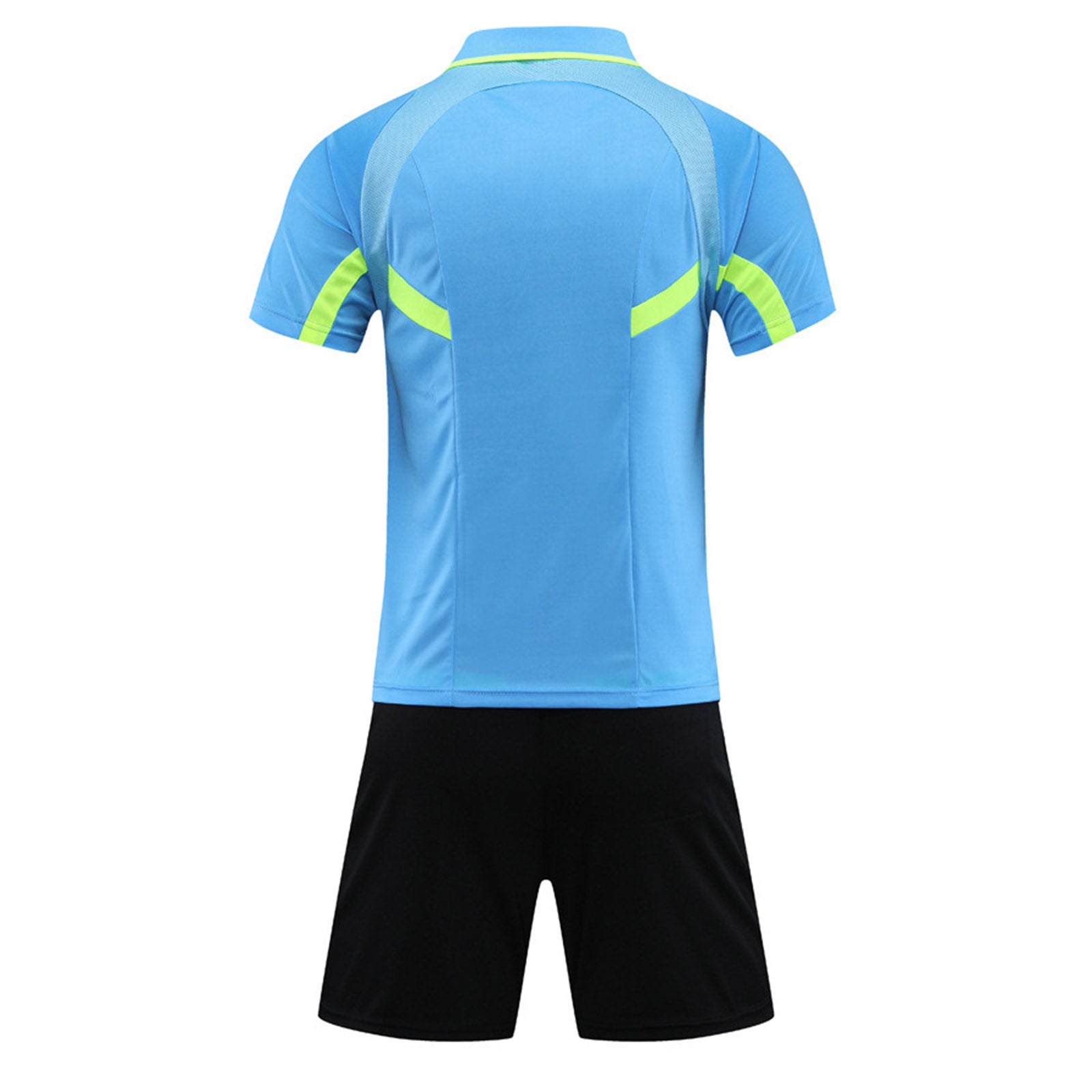 Mens Soccer Jersey Referee Outfit Football Match Uniform Tracksuit Turn-Down Collar Short Sleeve Pockets T-shirt with Shorts