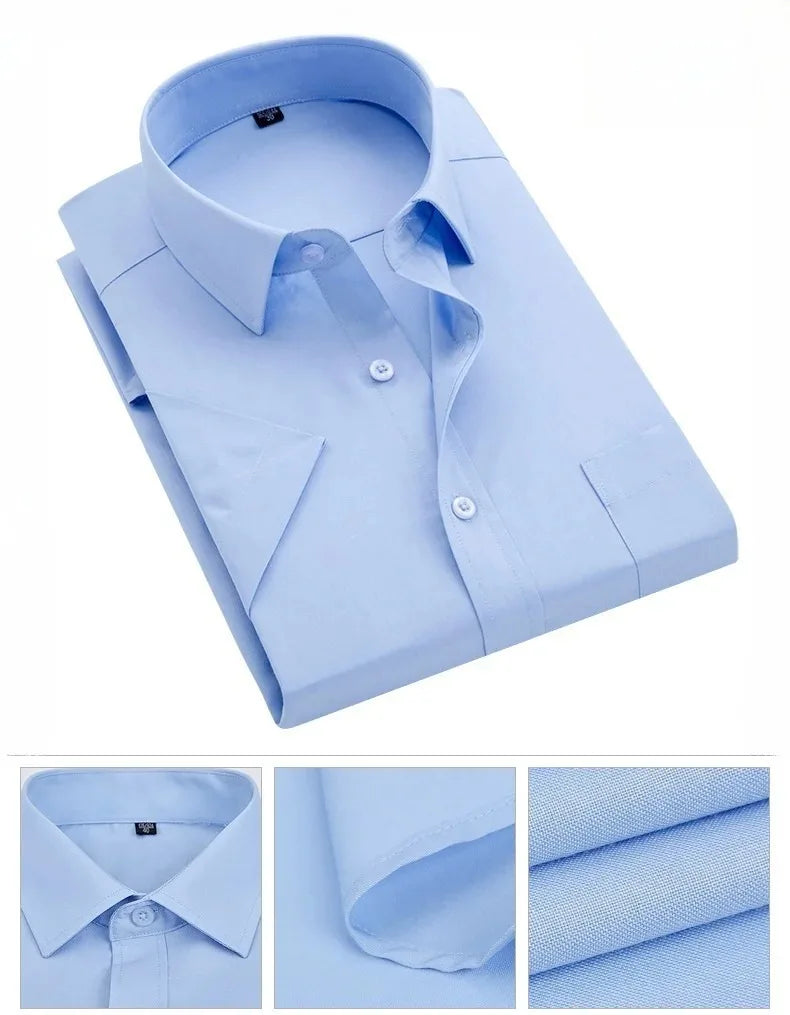 Business Dress Shirt Men Short Sleeve Autumn Spring Fashion Solid Casual Formal White Work Office Simple Basic Man Clothes 7XL