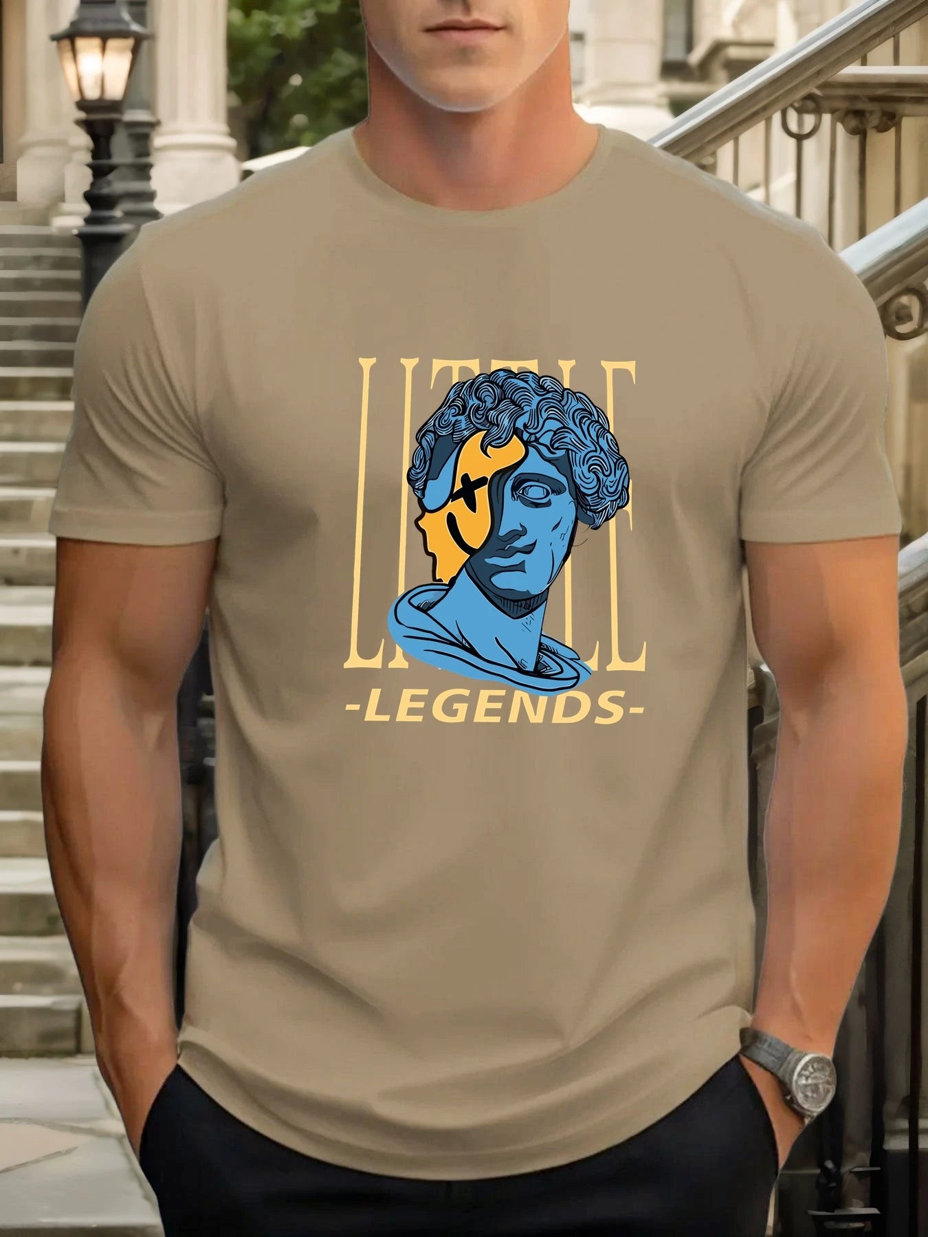 T Shirts For Men Sculpture Head 100% Cotton Graphic Printing Summer Round Neck T-Shirt Casual Breathable Street Style Daily Top