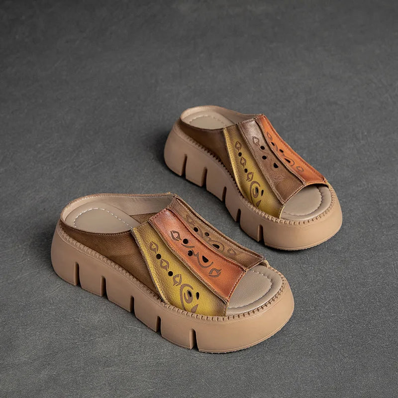 GKTINOO Genuine Leather Summer Shoes Women Slippers Wedges Outside Slides Leisure 2026 New Handmade Concise Ladies Slippers