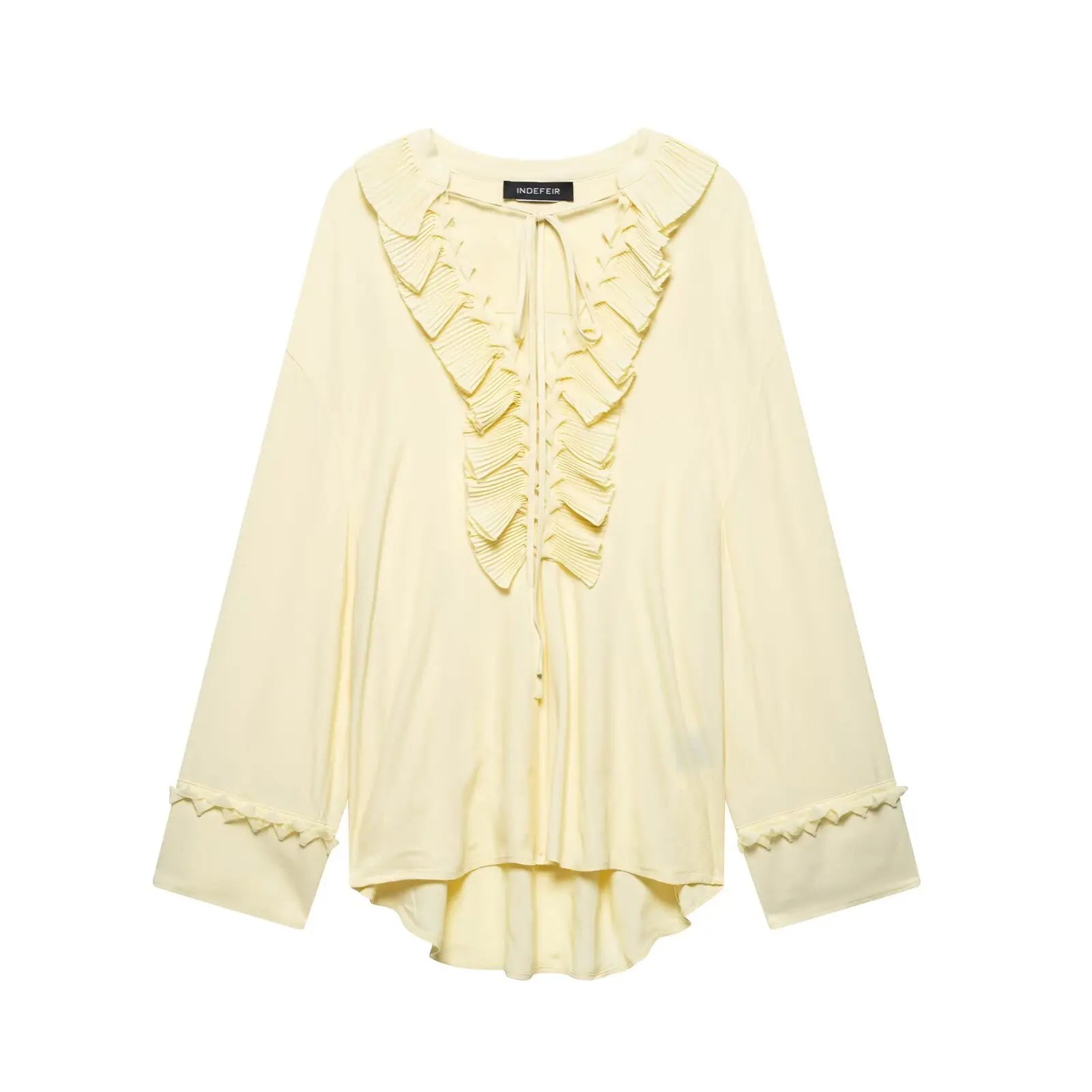 HH Women Summer Fashion Tierred Decoration Skirt Suit V-Neck Long Sleeves Lace-Up Shirts+Side Zipper Circular Chiffon Skirt