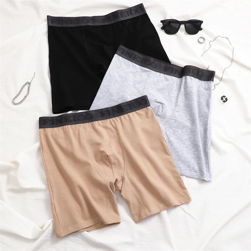 FINETOO 2pcs Cotton Long Boxers For Man Big Size Sports Fitness Pants Men Workout Tights Running Bottoming Shorts Panties S-XXL