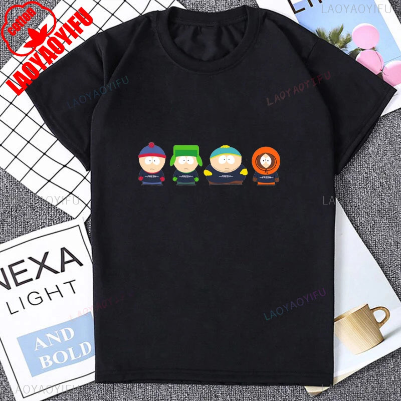 South Park Graphic Printed Man Tshirt Cotton Short Sleeve Streetwear Casual Fashion Loose Women T-shirt 90s Cartoon Vintage Tee