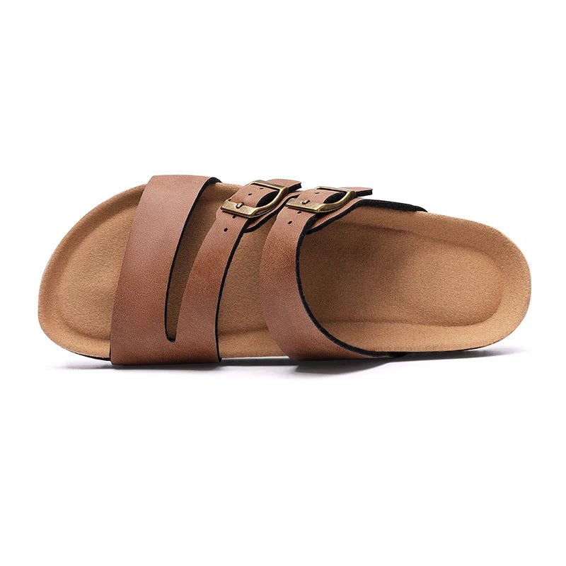 Kidmi Women's Summer Barefoot Sandals Cork Footbed Nonslip Slides Leather Clogs for Beach Essential Footwear