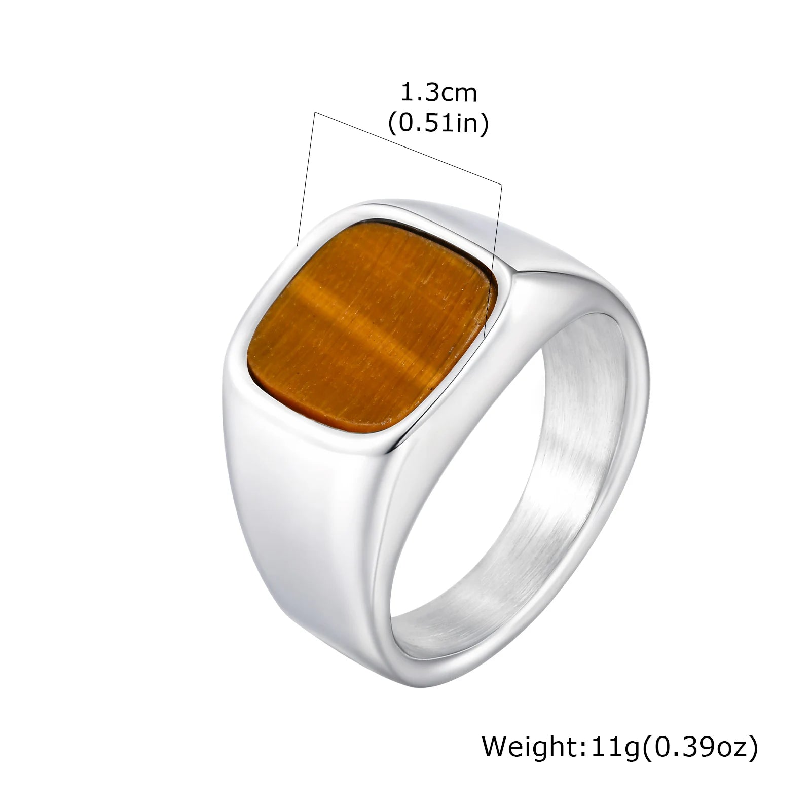 Stylish Square Natural Stone Ring for Men,Waterproof Stainless Steel Signet Ring,Birthday Party Gift for Him Dad