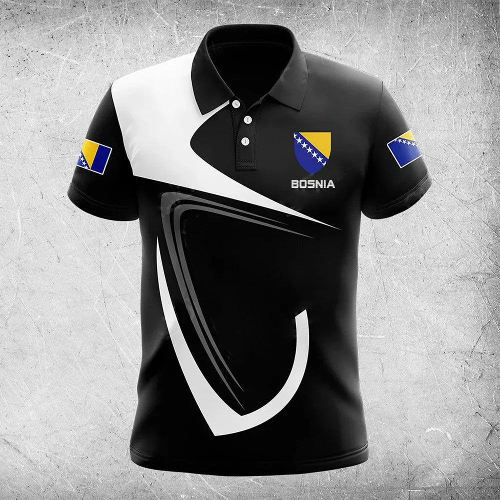 New Bosnian National Flag Graphic Polo Shirt Bosnian National Emblem Men's Tops  National Day Gifts High Quality Clothing