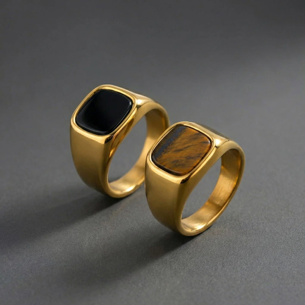 Stylish Square Natural Stone Ring for Men,Waterproof Stainless Steel Signet Ring,Birthday Party Gift for Him Dad
