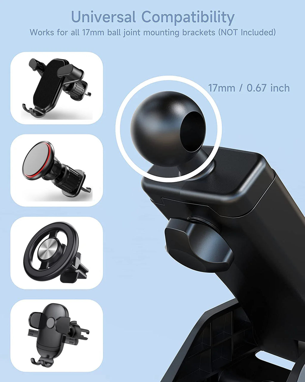 Dashboard Car Phone Holder Accessories 17mm Ball Head Suction Cup Base for Car Windshield Mobile Phone Mount Stand