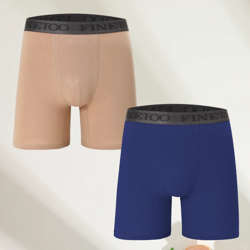 FINETOO 2pcs Cotton Long Boxers For Man Big Size Sports Fitness Pants Men Workout Tights Running Bottoming Shorts Panties S-XXL