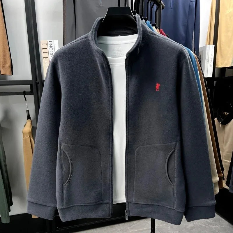 Luxury brand men's jacket winter thick plush warm pockets new coat fashion classic Paul embroidery zipper stand up collar top