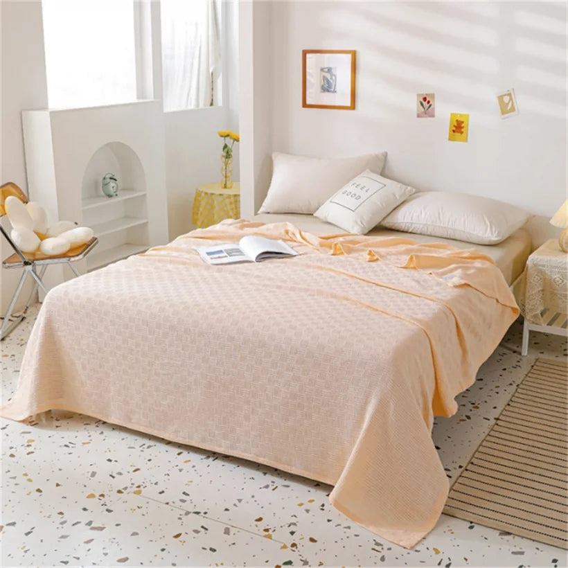 Soft Cozy 100% Cotton Throw Blanket Wide 100cm/150cm/180cm/200cm Plain Knitted Sofa Bed Cover Bedspreads Home Decor Thin Blanket