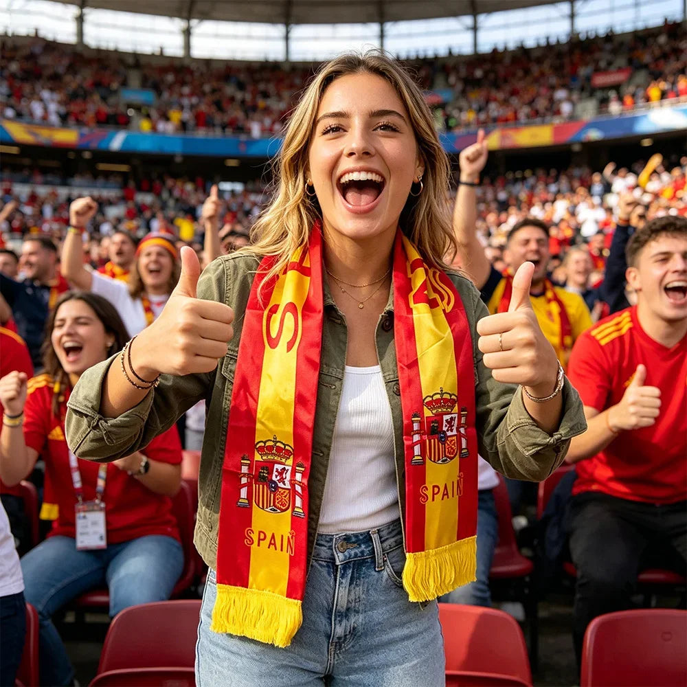 1PC Nation Team Scarf (Spain, Portugal, Belgium), Global Sports Themed Tassel Scarf for Soccer Stadium Games & Watch Party Decor