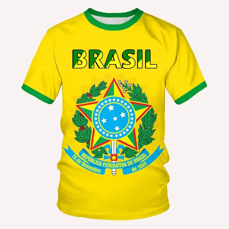 Brazilian Men's T Shirt O Neck Short Sleeve Fashion Brazil Fiag Print Streetwear Oversized Loose Camisa Brasil Male Clothing