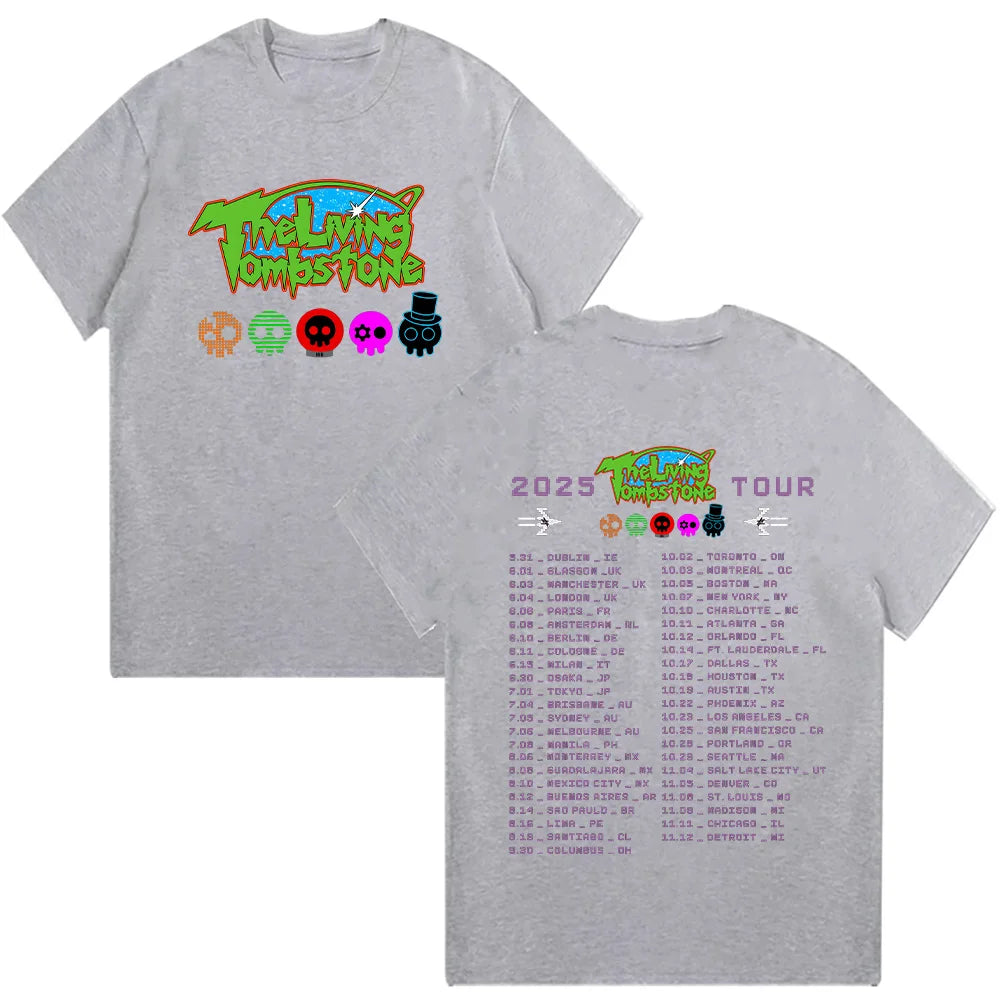 The Living Tombstone 2025 Tourt-shirts Summer Cotton Top Vintage Tees Mens Graphic T Shirts Hip Hop Harajuku Women Men Clothing