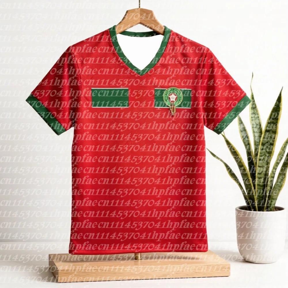 2026 Morocco National Team Home Football Jersey  Traditional Pattern Short Sleeve Fan Match Sport Shirt Men Family Matching Top