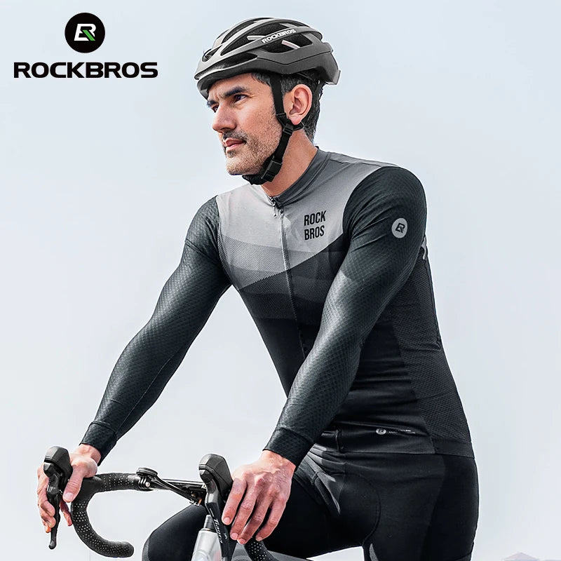 ROCKBROS Spring Summer Cycling Jersey Long Sleeves Lightweight High Elastic Breathable Fast Dry Shirt Men MTB Cycling Clothing