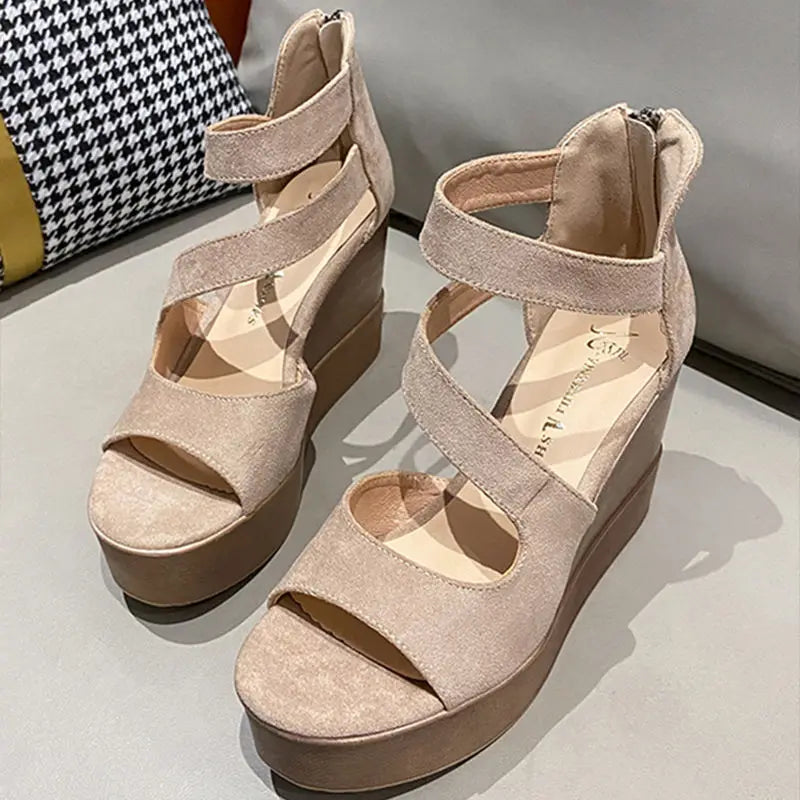 Footwear Wedges Heel Summer 2025 Roman Style Sandals for Woman Super-high Women's Shoes Wedge with Platform Waterproof Zip Black