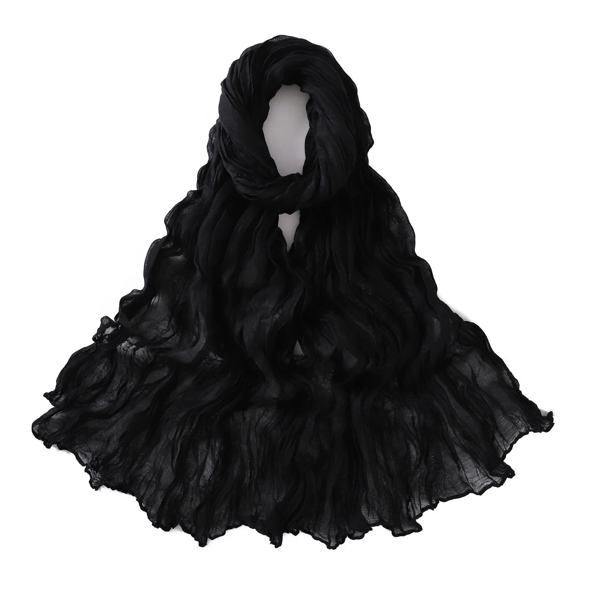 Crumpled Scarf For Women Girls Students Spring New Solid Color Cotton Voile Thin Scarves Soft Knitting Shawl Female Wrap Shawls