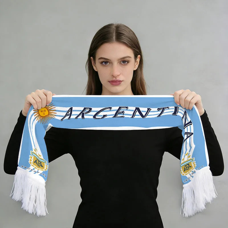 2026 Football Fan Scarf Argentina Brazil Portugal France Spain Canada USA Mexico Print Flannel Tassel Cheering Supporter Scarf