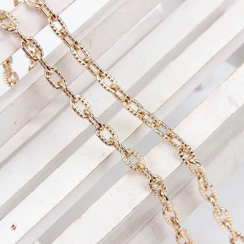 5 Meters Aluminum KC Gold Oval Shape Chains Bulk Fit Bracelets Findings Open Link Chain For DIY Fashion Jewelry Making Bag Parts