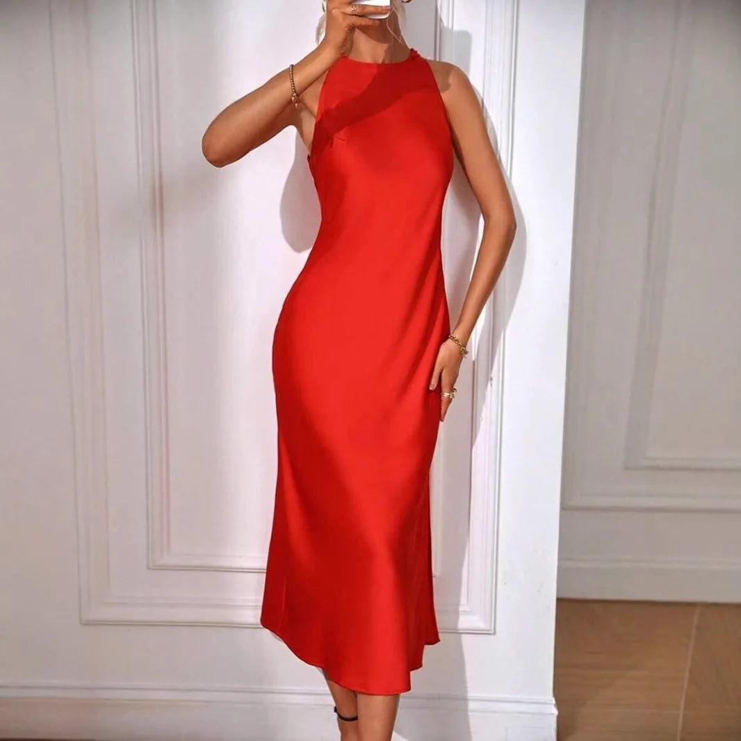 2025 Dress Women Female Clothing Fashion Elegant Evening Party Dresses Satin Dress for Women Spring and Summer Sleeveless Slit