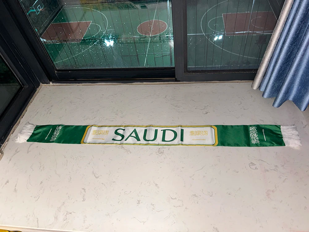 Saudi Arabia Scarf 12x135cm Double Printed Satin Saudi Arabia Flag Scarf Tassels Suitable for 2026 Football cup, Sports, Events
