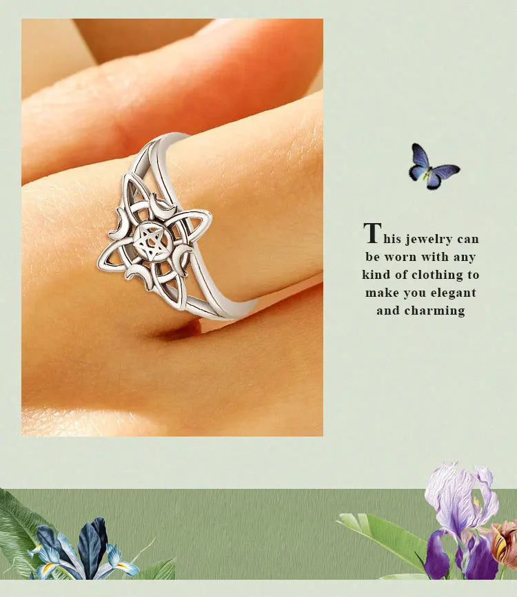 Eudora 925 Sterling Silver Witch Knot Adjustable Ring for Women Man Irish Celtic Knot Witchcraft Amulet Ring Wicca Jewelry Gift