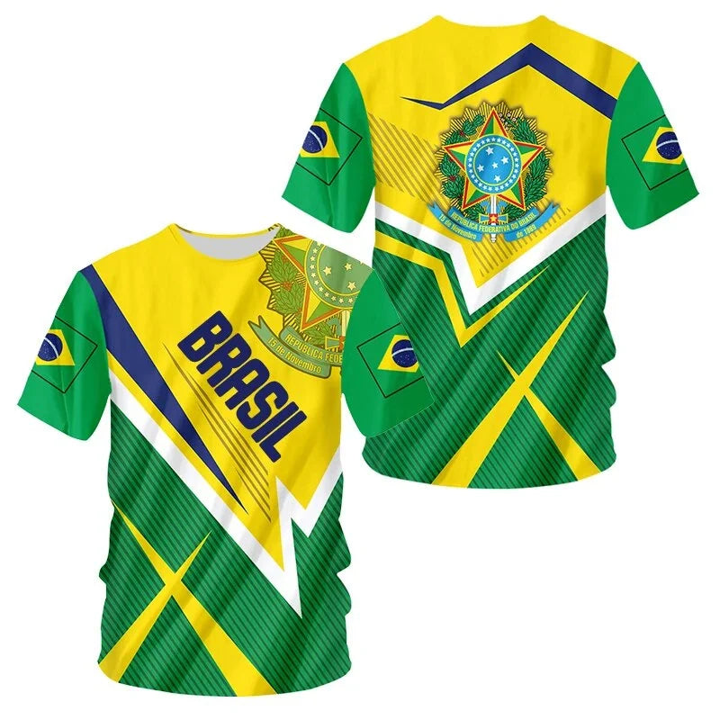 Brazil Flag Graphic T Shirt for Men Clothing 3D Print Brasil Football T-Shirt Gym Fitness Streetwear Tops Soccer Club Tee Shirts