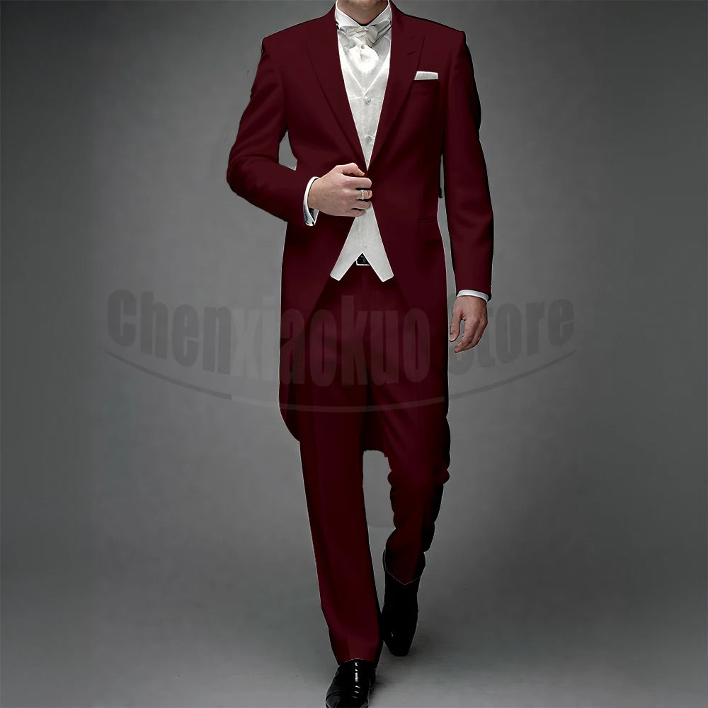 3 Piece Man Tailcoat for Formal Wedding Groomsmen Tuxedos 2025 Classic Peak Lapel One Button Solid Male Suit (Jacket+Pants+Vest)