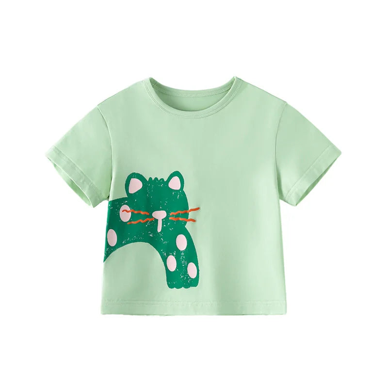 Amila Baby T-shirt 2026 Summer New Comfortable Cartoon Pattern Round Neck Casual Breathable Clothing