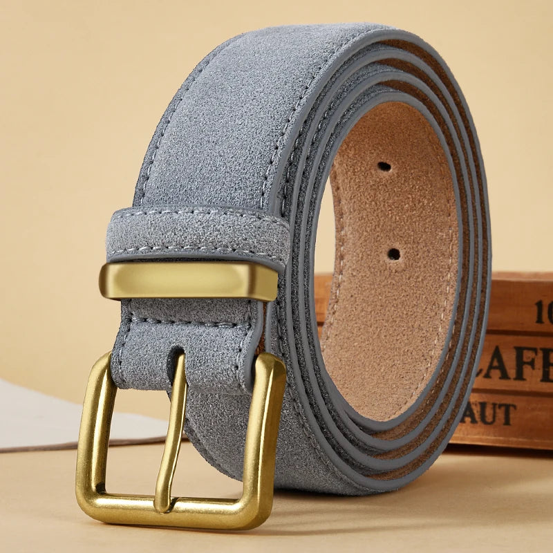 Men's Suede Belt Retro Trend Alloy Buckle Men's Belt Large Size Genuine High End Belt, Gift for Boyfriend and Dad