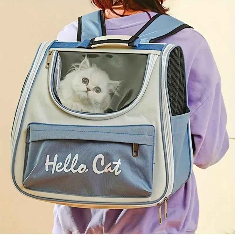 Large capacity collapsible pet backpack with zip closure, handle and mesh vent, perfect for cats and small dogs traveling