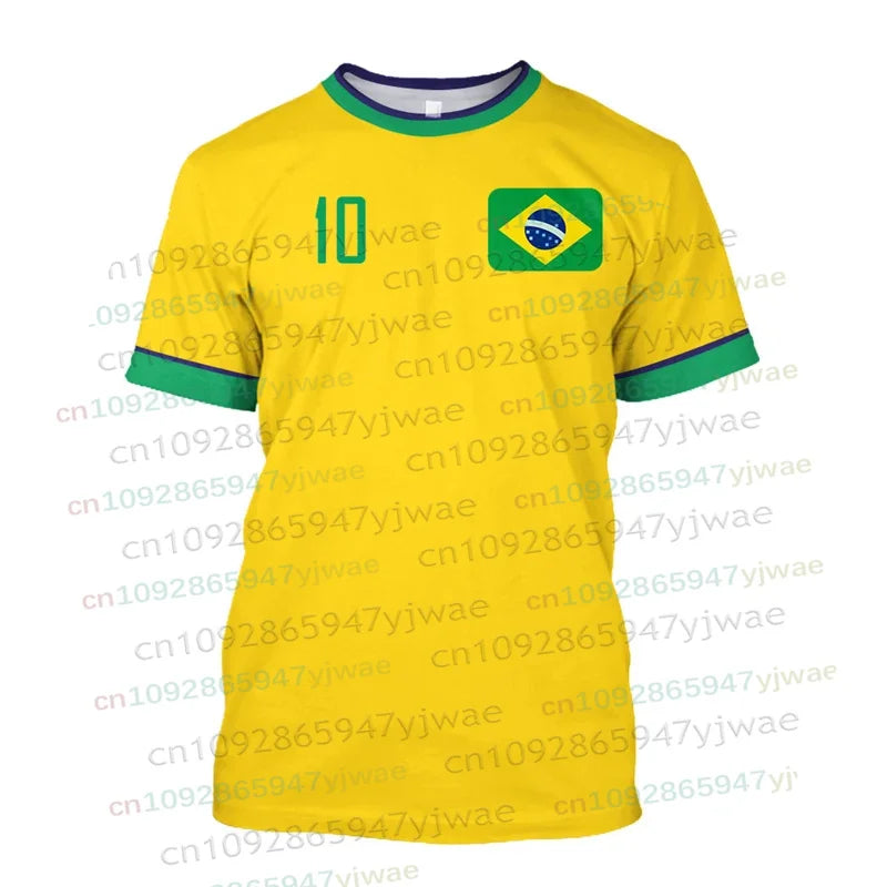 Brazil Flag Map 3D Print TShirt Men Brazilian Football Pattern T-Shirts Summer Street Sports Round Neck Men's Short Sleeve Tees